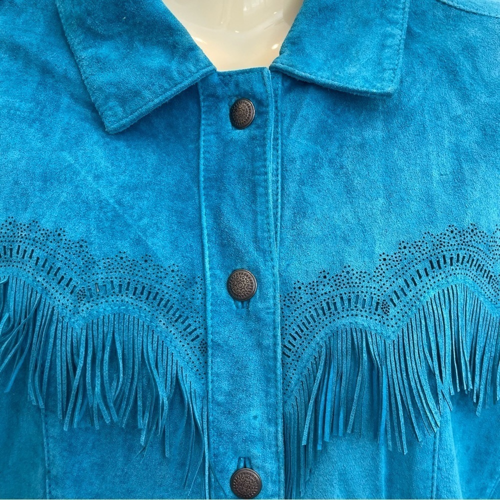 Chico's Leather Jacket Womens Medium Turquoise Western Cowgirl rodeo - Picture 5 of 10